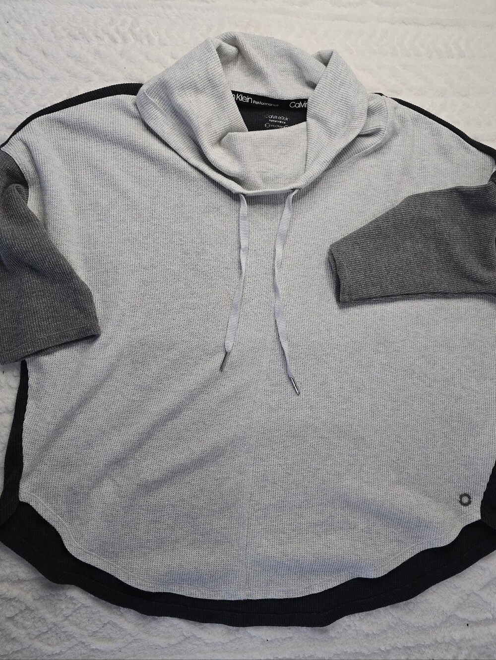 Calvin Klein Performance Top Gray Colorblock Waffle Knit Cowl Neck Dolman Sleeve